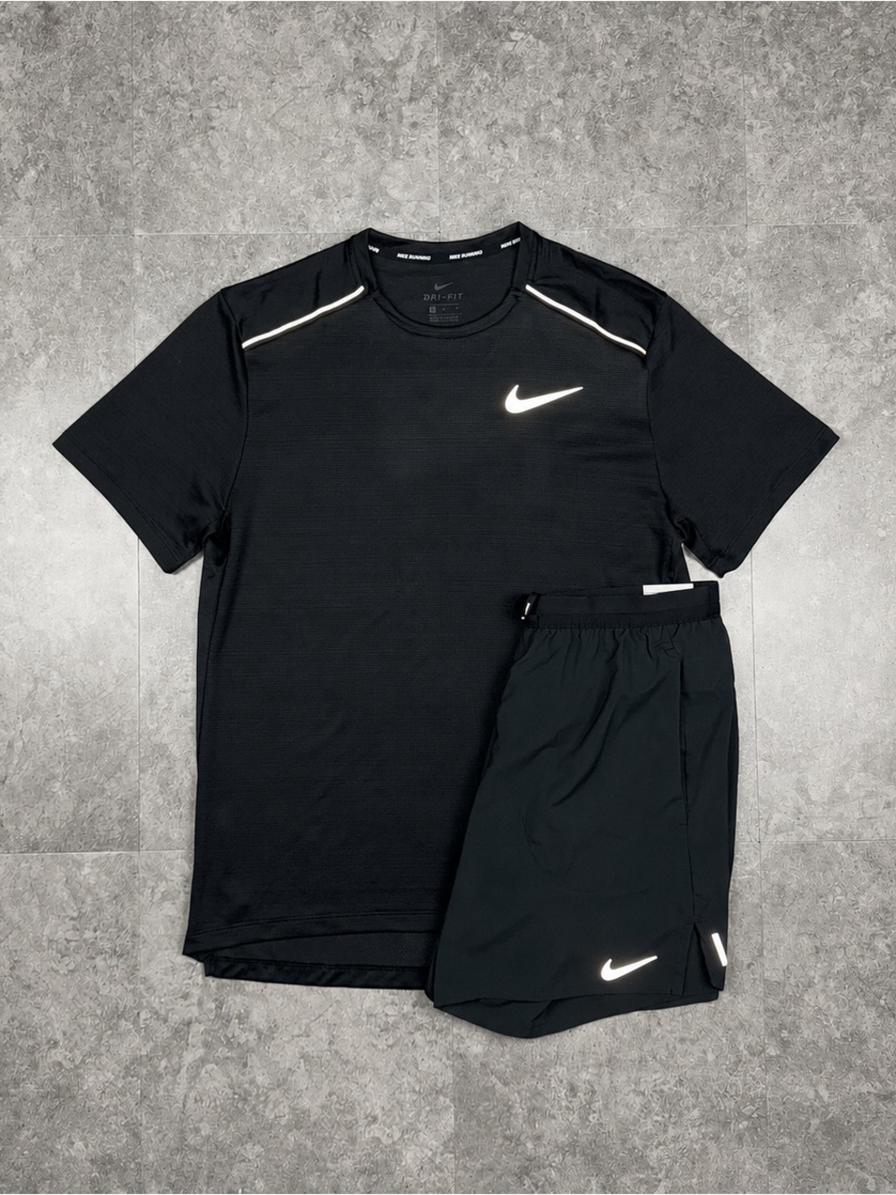 Nike Black Miler Tee & Shorts Set with Reflective Swoosh